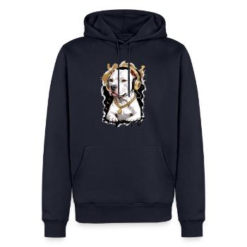 Chien bouledogue avec écouteurs - Sweat à capuche Premium bio Homme - bleu marine - Devant - Nico (187cm)