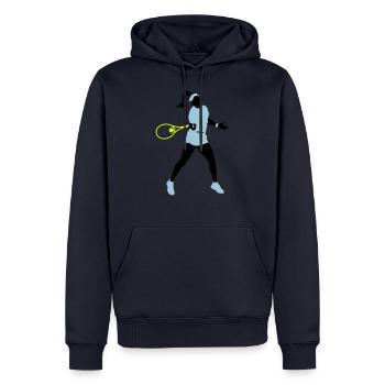Tennisspielerin, die Ball 3 Farben schlägt - Männer Premium Bio Hoodie - Navy - Vorne - Nico (187cm)