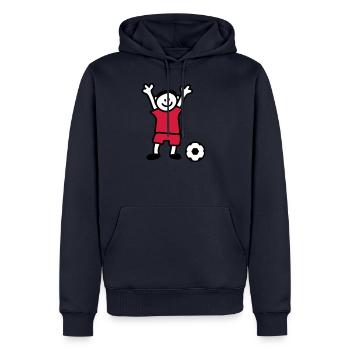 Enfant du football - Un garçon joue au foot - Sweat à capuche Premium bio Homme - bleu marine - Devant - Nico (187cm)