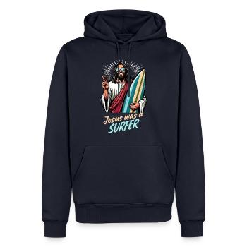 Surfer Surfing Jesus Urlaub Cool - Männer Premium Bio Hoodie - Navy - Vorne - Nico (187cm)