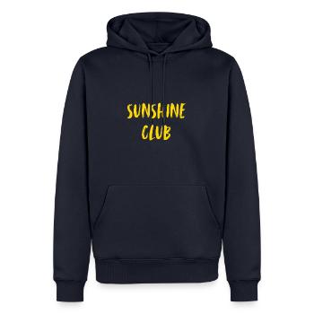 Sunshine Club. Sunshine Club. Sun Club. - Sweat à capuche Premium bio Homme - bleu marine - Devant - Nico (187cm)