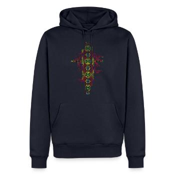 Wort nach oben - Männer Premium Bio Hoodie - Navy - Vorne - Nico (187cm)
