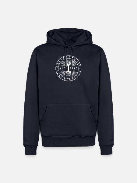 Yggdrasil mit Wikingeralphabet in weiß - Männer Premium Bio Hoodie - Navy