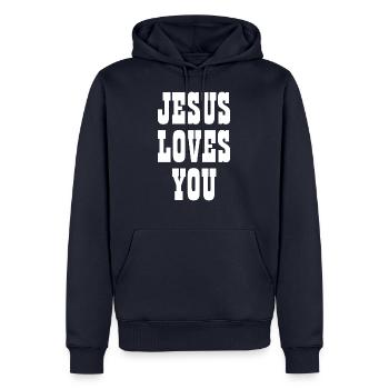 Jesus liebt dich - Christliche Zitate - Männer Premium Bio Hoodie - Navy - Vorne - Nico (187cm)