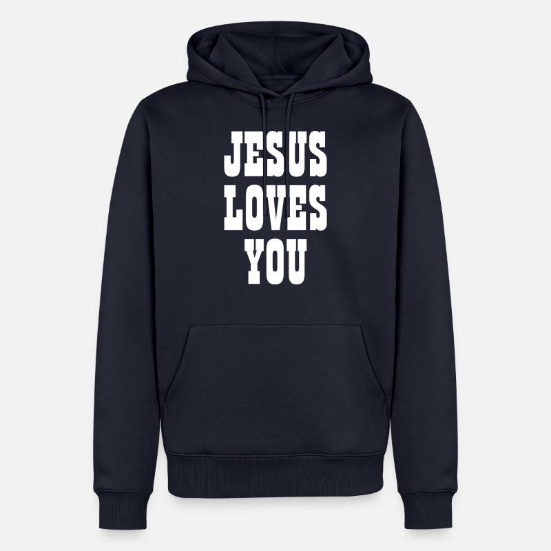 Jésus vous aime - Citations chrétiennes - Sweat à capuche Premium bio Homme - bleu marine