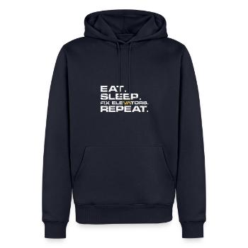Eat Sleep Fix elevators Repeat - Männer Premium Bio Hoodie - Navy - Vorne - Nico (187cm)