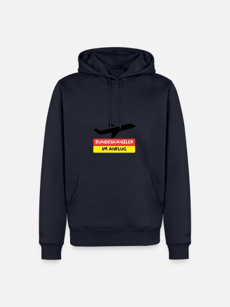Bundeskanzler im Anflug (Zur Bundestagswahl 2025) - Männer Premium Bio Hoodie - Navy