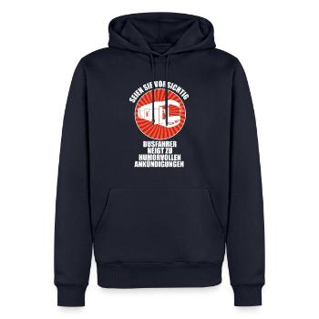 Caution Bus drivers tend to make humorous announce - Männer Premium Bio Hoodie - Navy - Vorne - Nico (187cm)