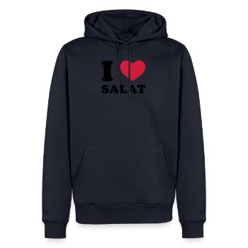 J'aime salade - Sweat à capuche Premium bio Homme - bleu marine - Devant - Nico (187cm)