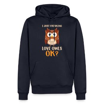 hibou amoureux des animaux hiboux - Sweat à capuche Premium bio Homme - bleu marine - Devant - Nico (187cm)
