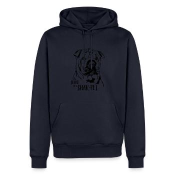 Aimé par un chien Shar-Pei Dog Dog Dicton - Sweat à capuche Premium bio Homme - bleu marine - Devant - Nico (187cm)
