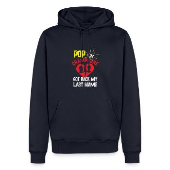 pop le a récupéré mon nom de famille Design - Sweat à capuche Premium bio Homme - bleu marine - Devant - Nico (187cm)