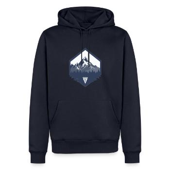 Der Berg ruft - Männer Premium Bio Hoodie - Navy - Vorne - Nico (187cm)