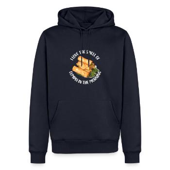 I love the smell of lumpia in the morning Design - Männer Premium Bio Hoodie - Navy - Vorne - Nico (187cm)