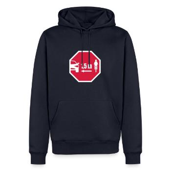Le regard d'arrêt signe - les cyclistes à distance 1.5m - Sweat à capuche Premium bio Homme - bleu marine - Devant - Nico (187cm)
