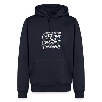 fonctionnant à la caféine et aux préoccupations constantes Design - Sweat à capuche Premium bio Homme - bleu marine - Devant - Nico (187cm)