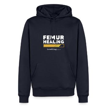 Charge de guérison du fémur Jambe cassée Fracture du fémur - Sweat à capuche Premium bio Homme - bleu marine - Devant - Nico (187cm)