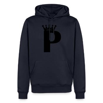 Couronne de lettre P - Sweat à capuche Premium bio Homme - bleu marine - Devant - Nico (187cm)