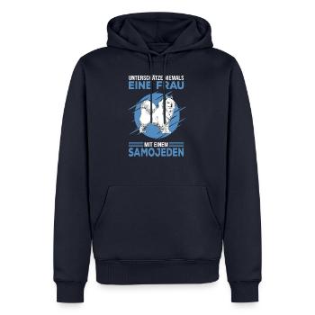 Samojede Samojeden Schlittenhund Frauchen Spruch - Männer Premium Bio Hoodie - Navy - Vorne - Nico (187cm)