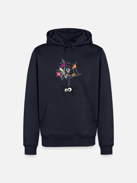 Lustige Spinne mit Süßigkeiten im Netz - Männer Premium Bio Hoodie - Navy