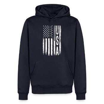 Drapeau des États-Unis - Cadeau - Sweat à capuche Premium bio Homme - bleu marine - Devant - Nico (187cm)