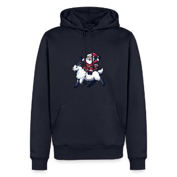 Chèvre de montagne Père Noël - Sweat à capuche Premium bio Homme - bleu marine - Devant - Nico (187cm)