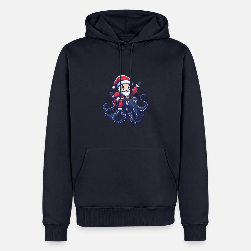 Pieuvre Père Noël - Sweat à capuche Premium bio Homme - bleu marine