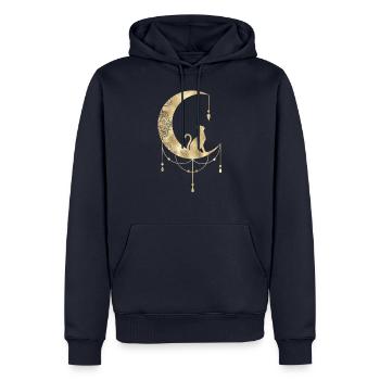 Die Katze im Mond - Männer Premium Bio Hoodie - Navy - Vorne - Nico (187cm)