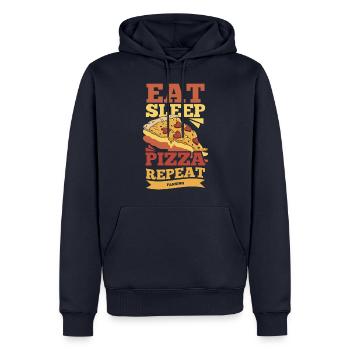 Manger Sleep Pizza Répéter - Sweat à capuche Premium bio Homme - bleu marine - Devant - Nico (187cm)