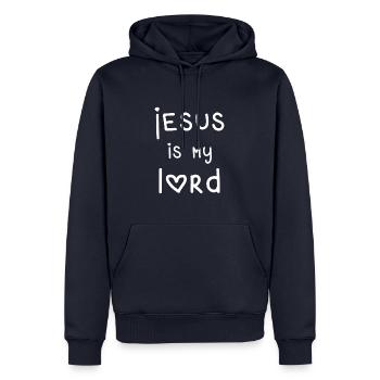Jésus est mon seigneur - Lettrage en forme de cœur - Sweat à capuche Premium bio Homme - bleu marine - Devant - Nico (187cm)