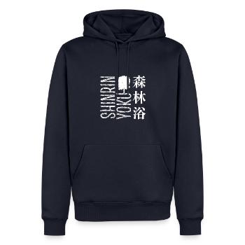 Shinrin yoku - Baignade en forêt - Méditation en forêt - Sweat à capuche Premium bio Homme - bleu marine - Devant - Nico (187cm)
