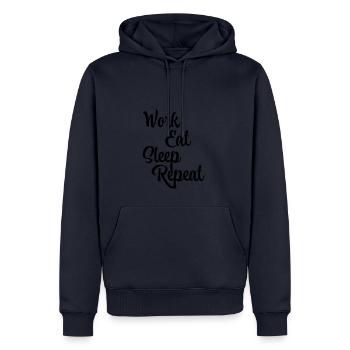 Travailler, manger, dormir, répéter - Sweat à capuche Premium bio Homme - bleu marine - Devant - Nico (187cm)