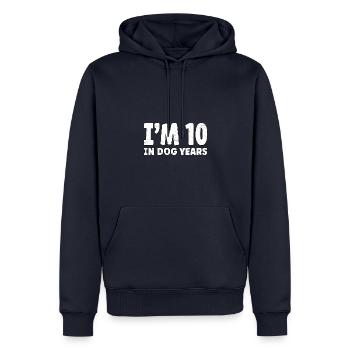 J’ai 10 ans en années de chien - Sweat à capuche Premium bio Homme - bleu marine - Devant - Nico (187cm)