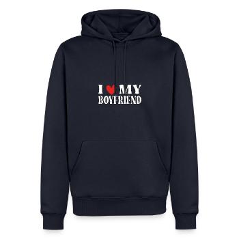 J’aime mon copain - Sweat à capuche Premium bio Homme - bleu marine - Devant - Nico (187cm)