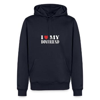 J’aime mon copain - Sweat à capuche Premium bio Homme - bleu marine - Devant - Nico (187cm)