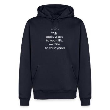 Yoga - Sweat à capuche Premium bio Homme - bleu marine - Devant - Nico (187cm)