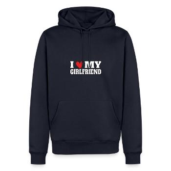 J’aime ma copine - Sweat à capuche Premium bio Homme - bleu marine - Devant - Nico (187cm)