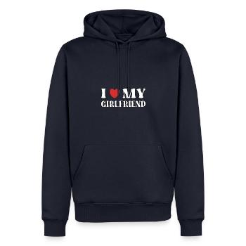 J’aime ma copine - Sweat à capuche Premium bio Homme - bleu marine - Devant - Nico (187cm)