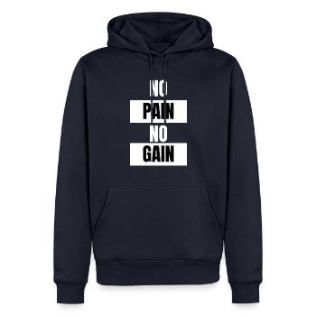 NO PAIN NO GAIN T Shirt - Männer Premium Bio Hoodie - Navy - Vorne - Nico (187cm)