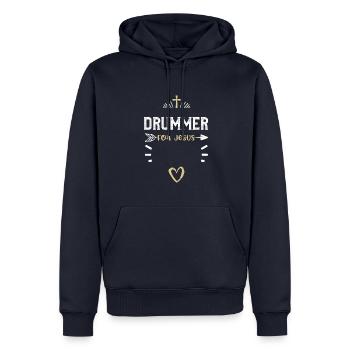 Drummer for Jesus - Jesus - Men’s Premium Organic Hoodie - navy - Front - Nico (187cm)