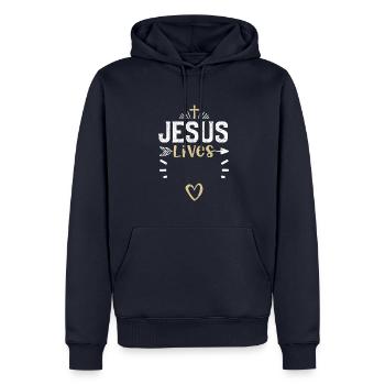 Jésus vit - Jésus - Sweat à capuche Premium bio Homme - bleu marine - Devant - Nico (187cm)