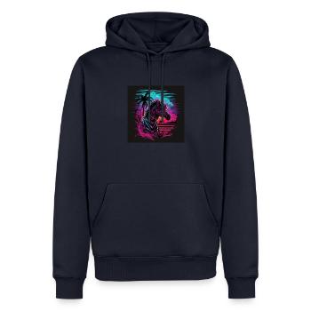 Zebra mit Neonfarben, Synthwave / 80er Jahre - Männer Premium Bio Hoodie - Navy - Vorne - Nico (187cm)