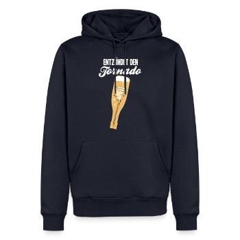 Entzündet den Tornado - Männer Premium Bio Hoodie - Navy - Vorne - Nico (187cm)