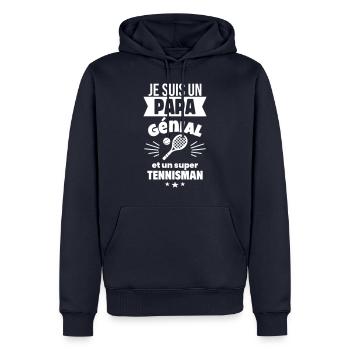 Papa génial & tennisman – idée fête des pères - Sweat à capuche Premium bio Homme - bleu marine - Devant - Nico (187cm)