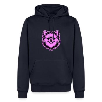 Tête de chien de Poméranie - Sweat à capuche Premium bio Homme - bleu marine - Devant - Nico (187cm)