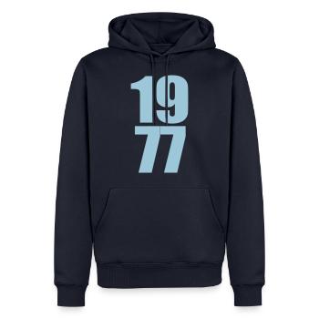 2232 1977 - Männer Premium Bio Hoodie - Navy - Vorne - Nico (187cm)