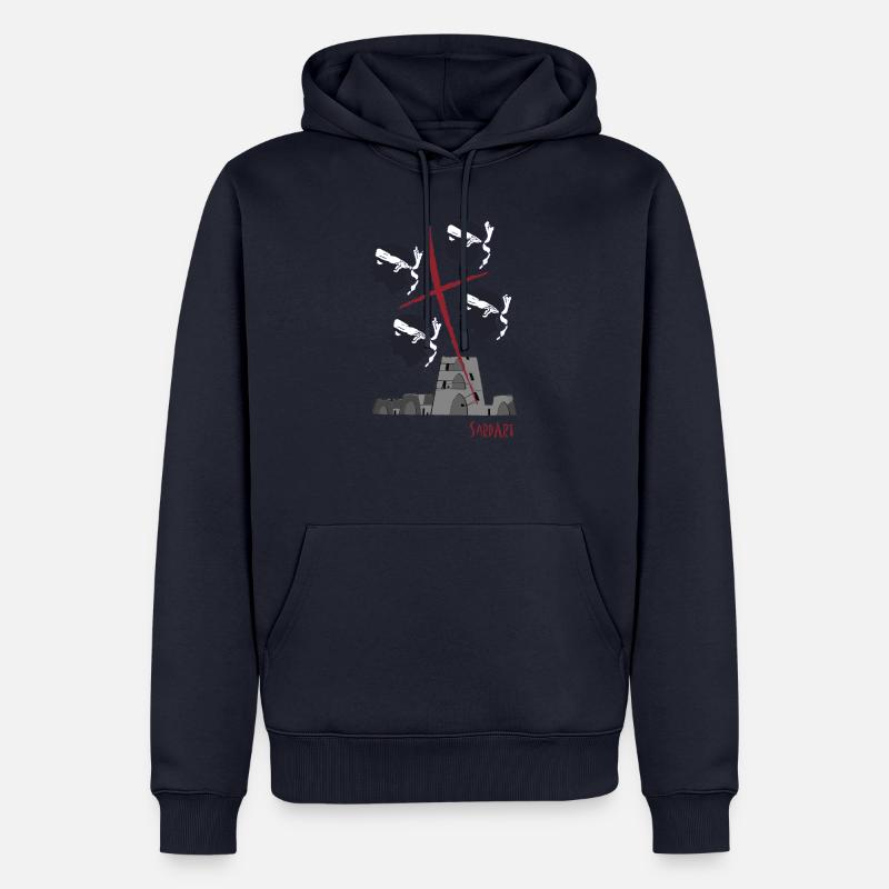 4 Mori - Le drapeau sarde avec nuraghi - Sweat à capuche Premium bio Homme - bleu marine