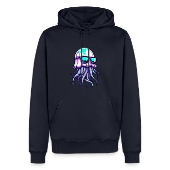 Qualle Cool Comic - Männer Premium Bio Hoodie - Navy - Vorne - Nico (187cm)