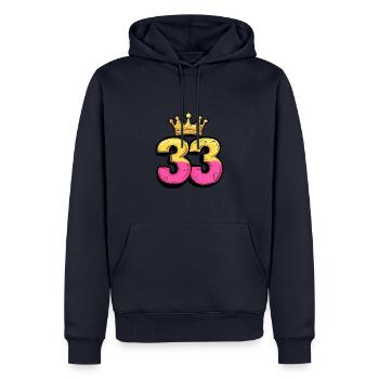 33 Nombre Couronne - Sweat à capuche Premium bio Homme - bleu marine - Devant - Nico (187cm)