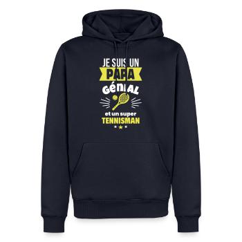 Papa génial & tennisman – idée fête des pères - Sweat à capuche Premium bio Homme - bleu marine - Devant - Nico (187cm)